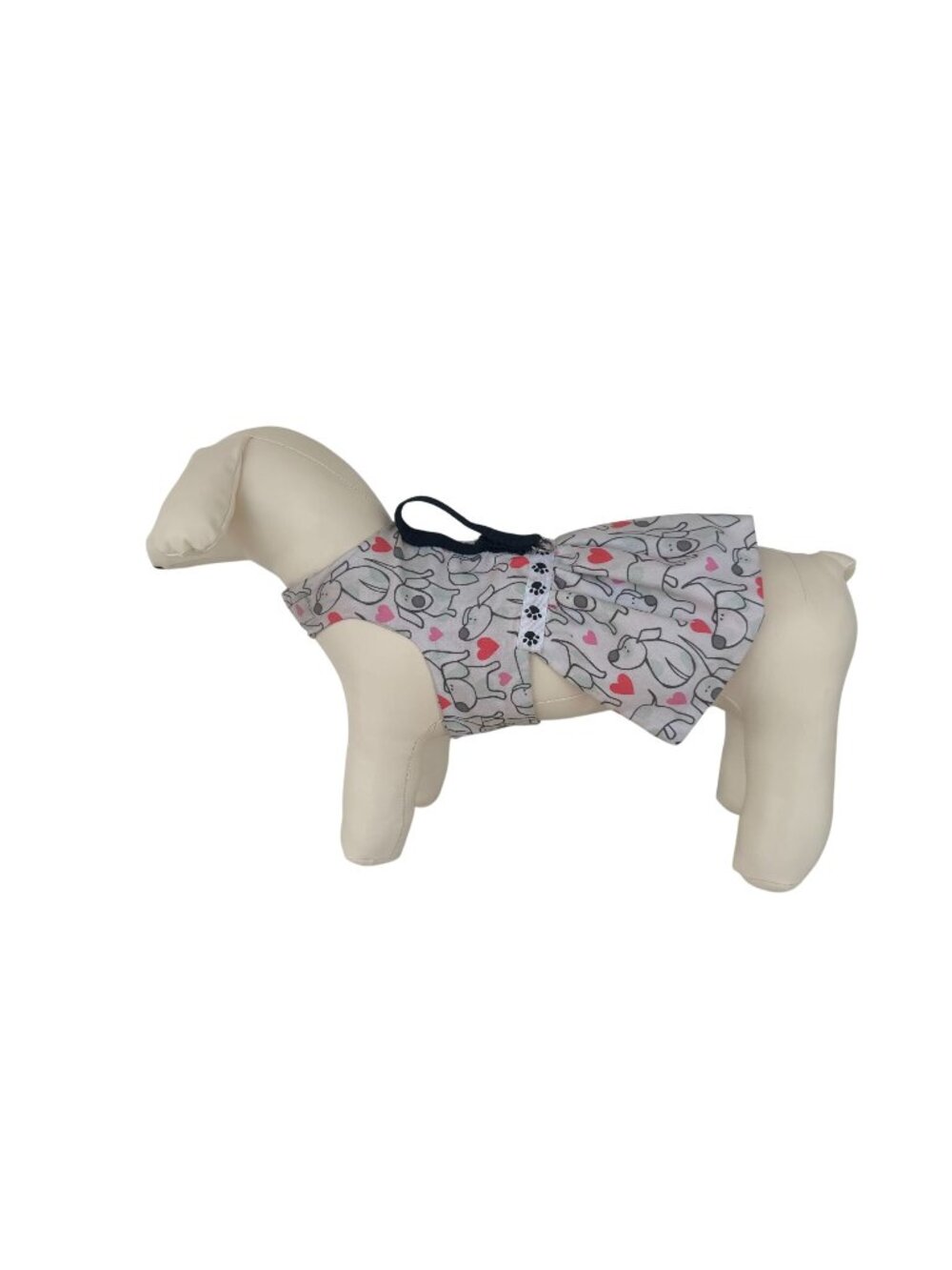 Handmade Small Dog Adjustable Dress Outfit w Harness Cartoon Dog & Heart Print